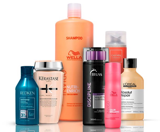 frascos de shampoo profissional