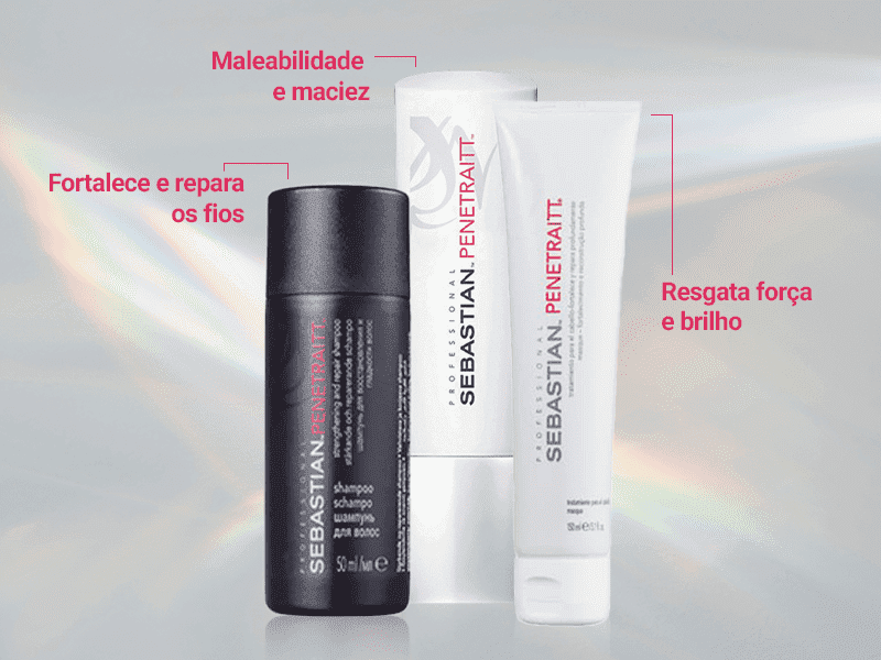 shampoo, condicionador e máscara da linha sebastian penetrait