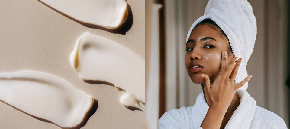 mulher hidratando a pele no inverno